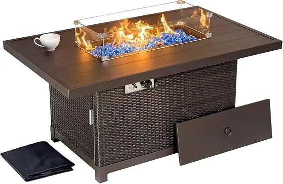52 Inch Outdoor Propane Fire Pit Table 50000 BTU Rectangular Fire Table