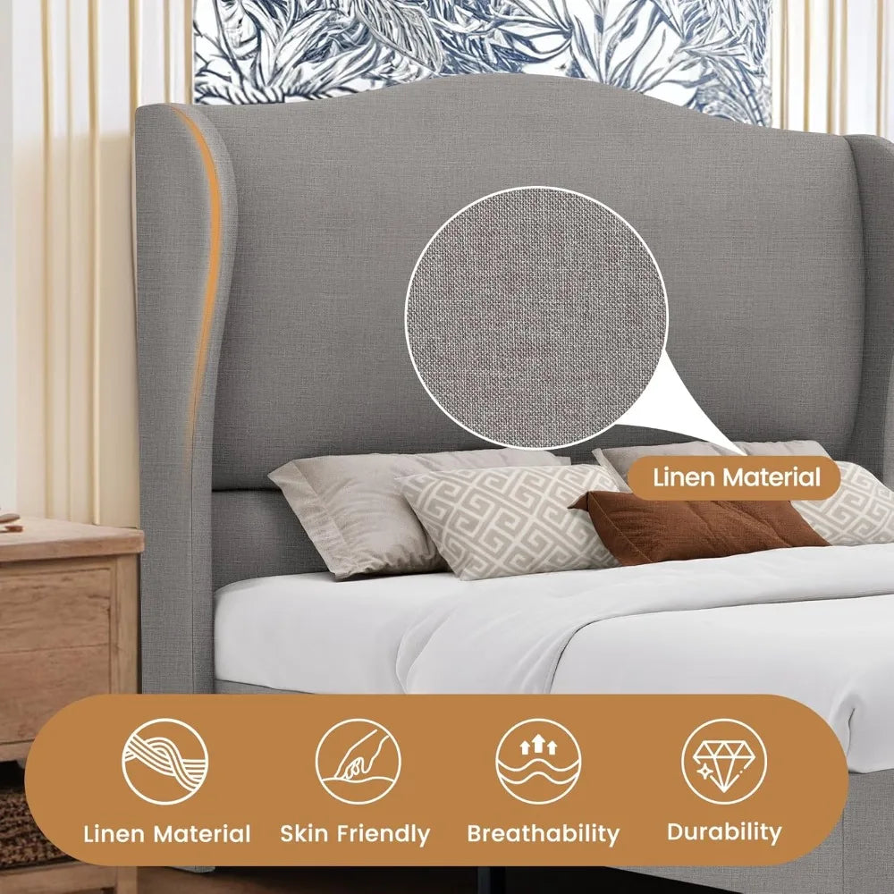 Ljustra 51.4" King Size Bed Frame Upholstered Platform Wingback Design