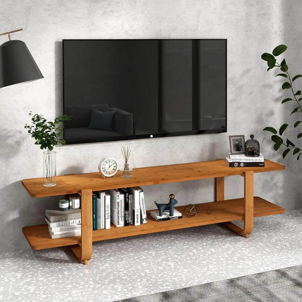 Bamboo TV Stand for 65'' TVs Modern Storage Accent Media Console