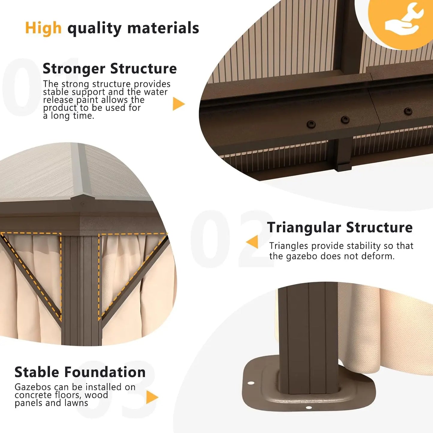 10x12 Hardtop Gazebo Aluminum Frame Pavilion with Netting Curtains Outdoor