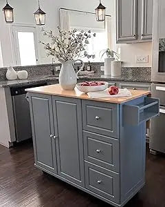 Kitchen Island Cart on Wheels Butcher Block Rolling Trolley Storage