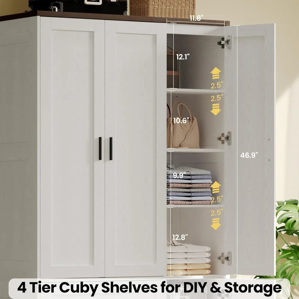 Freestanding Wardrobe Closet Tall Armoire 3 Doors with Shelves and Drawers