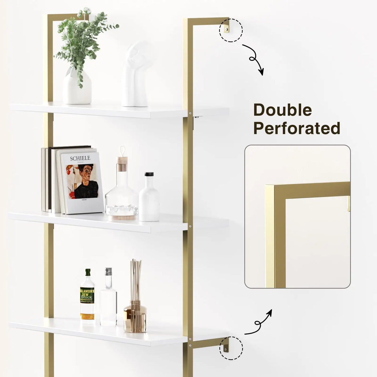 Ladder Bookshelf Storage Cabinet 71'' Tall Wall Mount Bookcase Metal Frame