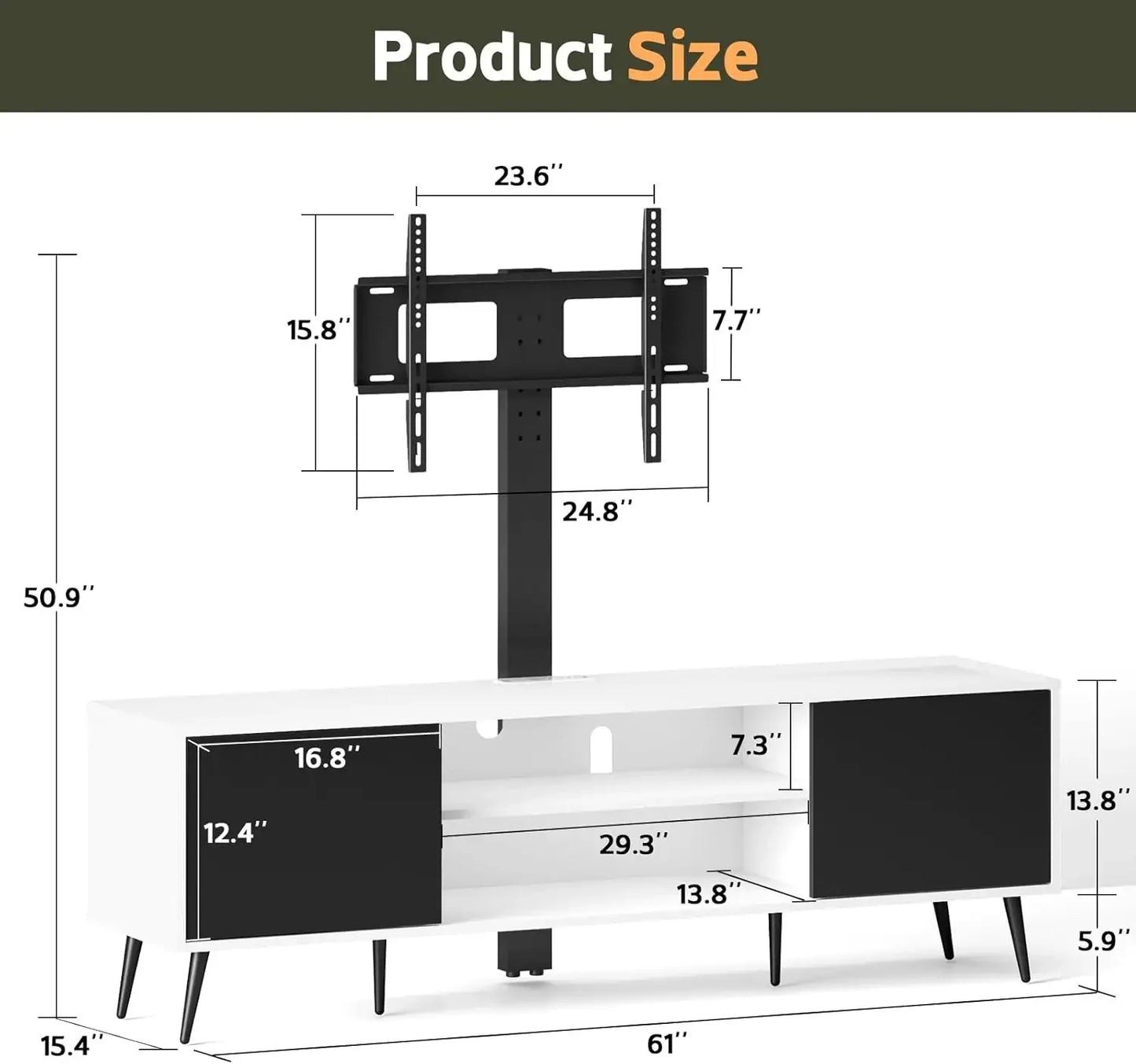 Modern Swivel TV Stand with Mount and LED Light for 70 Inch TVs