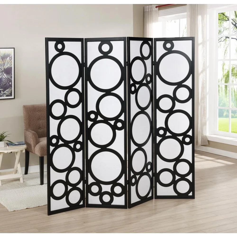 4-Panel Wood Room Divider Foldable Privacy Screen Art Display Home Decor