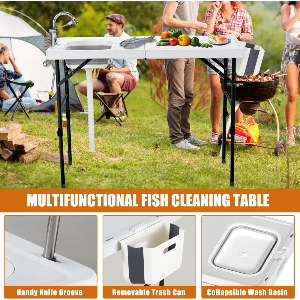 Portable Fish Cleaning Table with Sink and Faucet for Camping