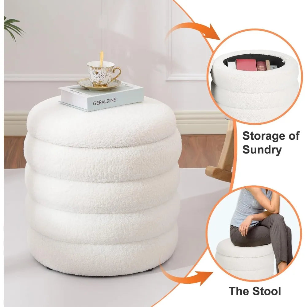 Modern Round Storage Ottoman Foot Rest Upholstered Vanity Stool