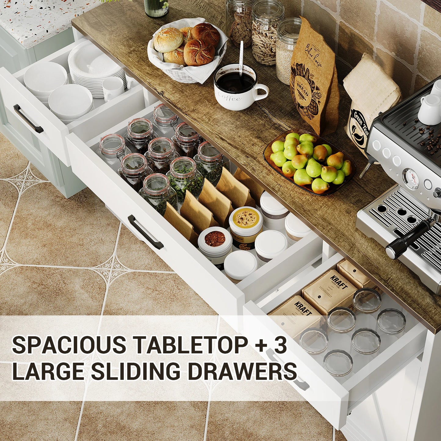 Buffet Cabinet with Storage 55 Inch Sideboard with 3 Drawers 4 Doors