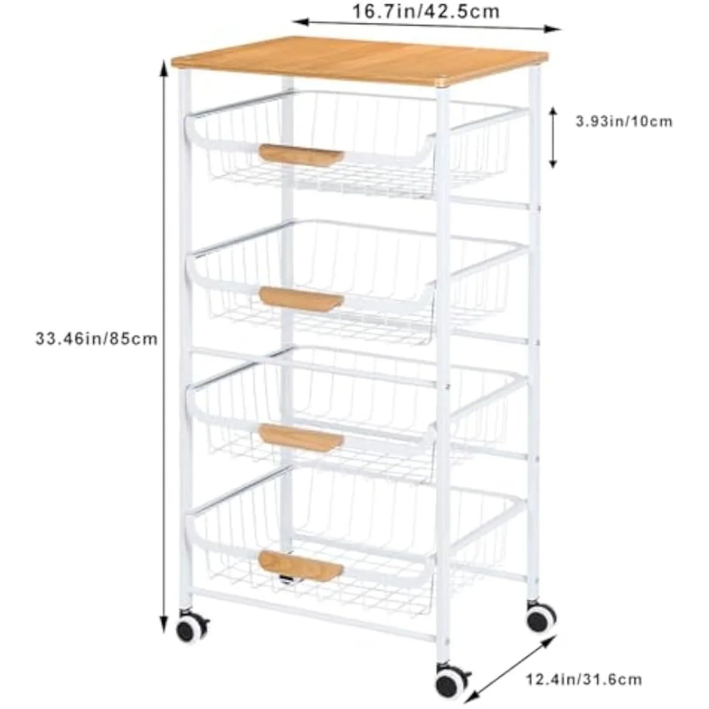 5 Tier Rolling Metal Cart with Drawers Wheels Multi Room Storage
