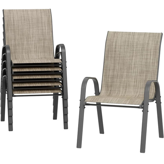 Stackable Outdoor Dining Chairs Set of 6 High Back Garden Chairs