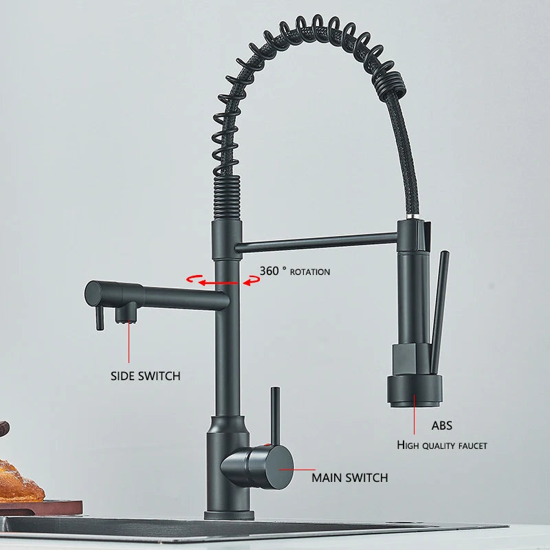 Black Kitchen Sink Faucet Pull Down Hot Cold Water Mixer 360 Rotation