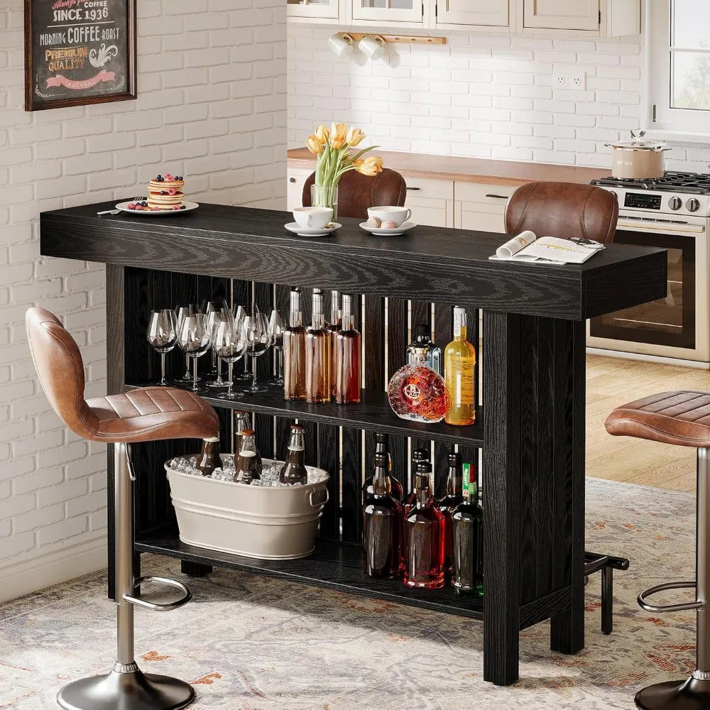 Large Home Bar Unit 2-Tier Mini Bar Table Modern Coffee Bar Cabinet