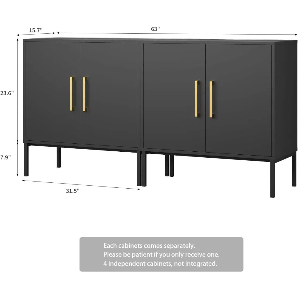 Modern Buffet Cabinet Set of 2 Storage Kitchen Sideboard Accent Black