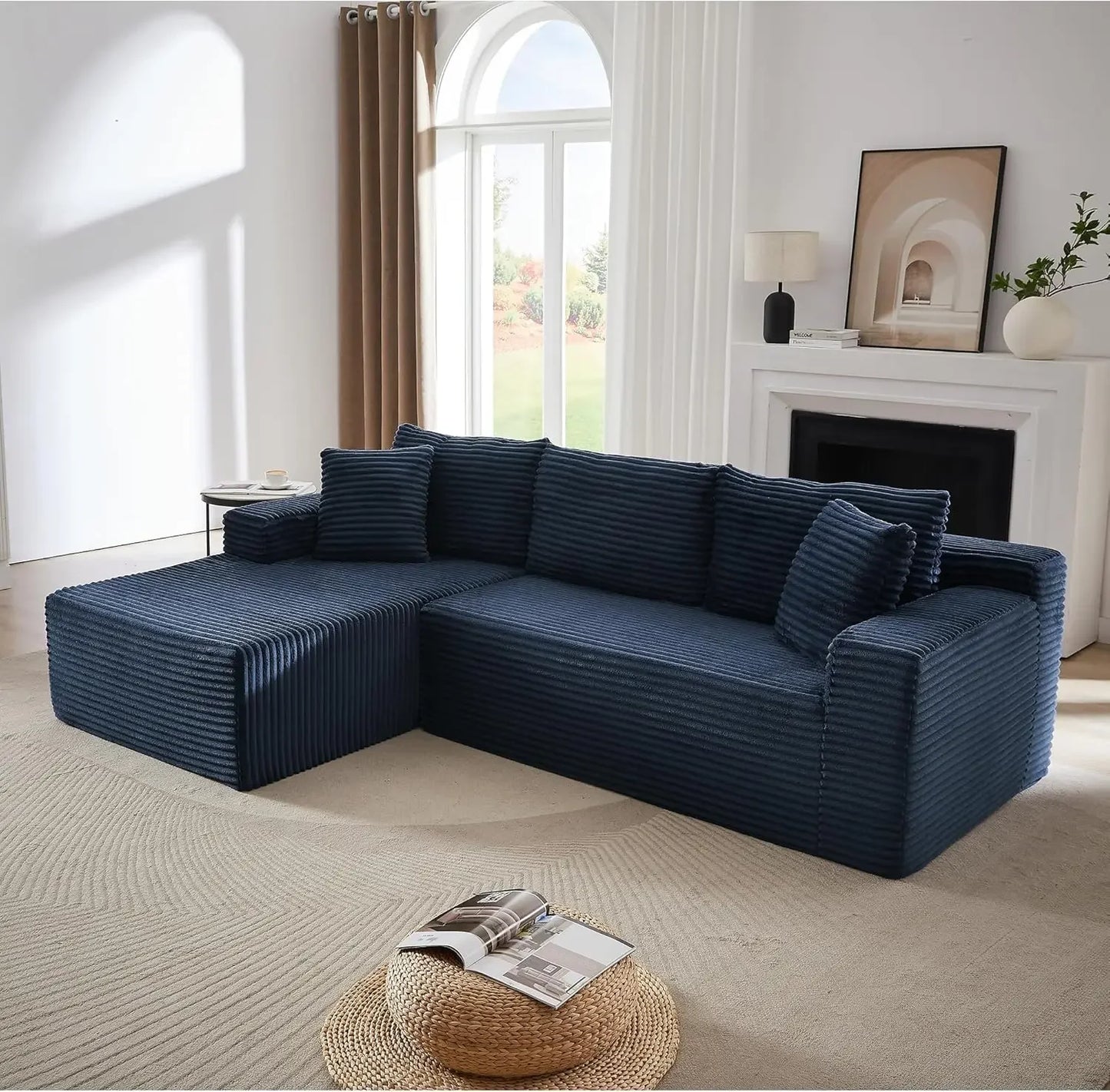 Ljustra 103” Corduroy L-Shaped Sectional Sofa with Left Facing Chaise