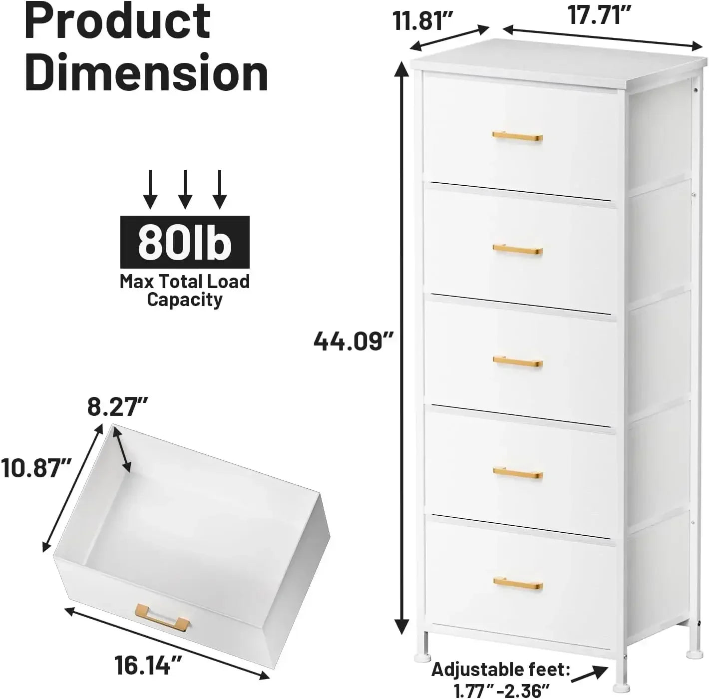 Tall Dresser 5 Drawers Storage Organizer Modern Furniture for Bedroom