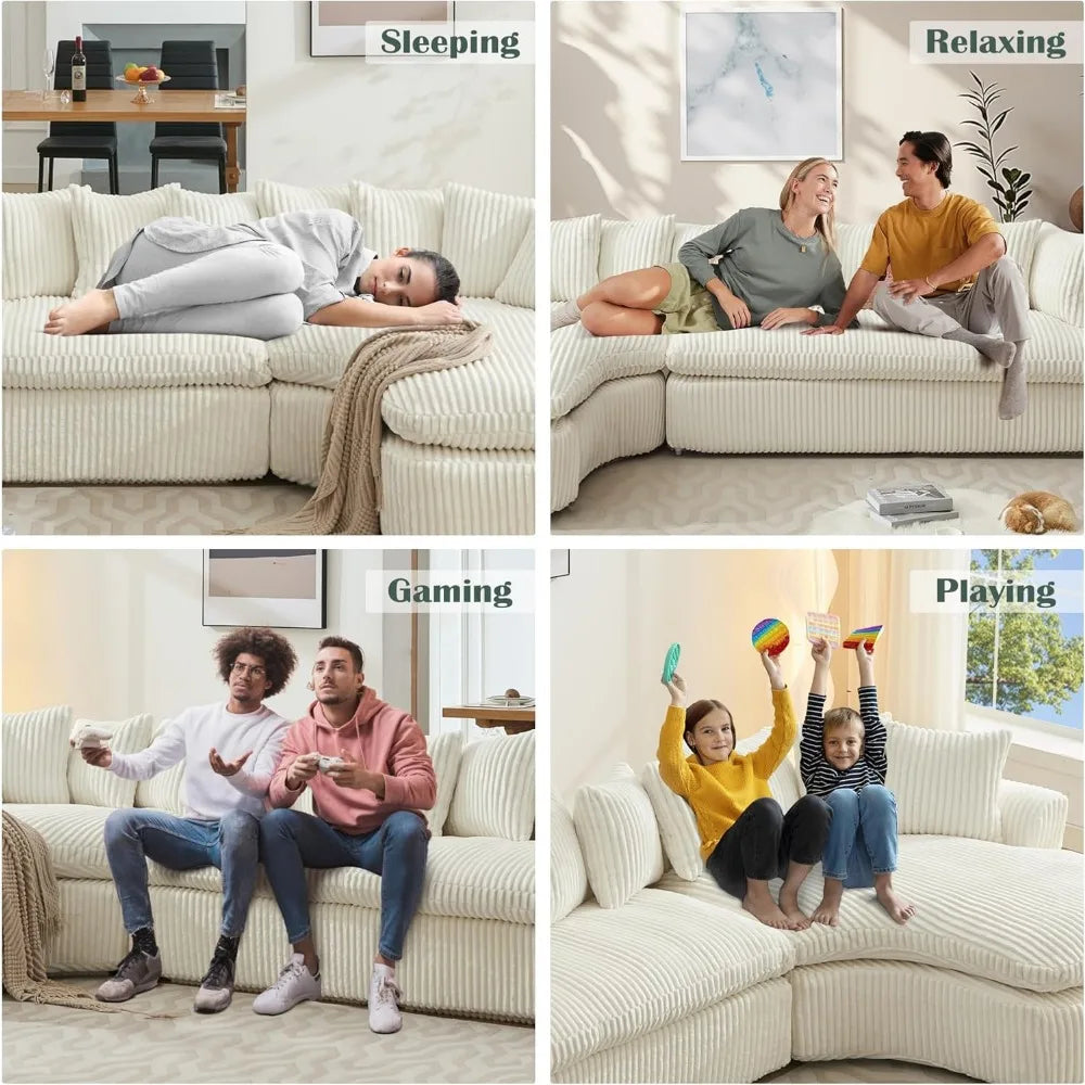 Ljustra Cloud Sectional Sofa L Shaped Couch Large Corduroy for Living Room and Apartments