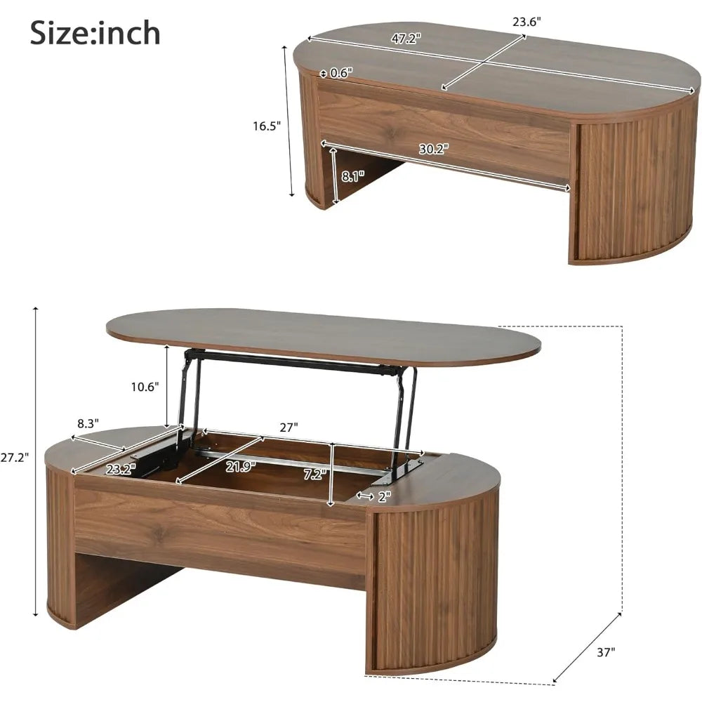 Modern Lift Top Coffee Table with Hidden Storage Oval Design 47.2"
