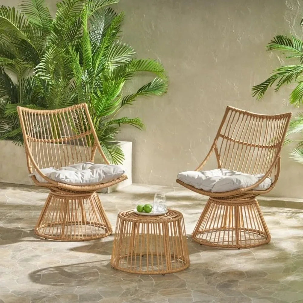 Outdoor Wicker Bistro Patio Furniture Set Retro High Back Chair Table
