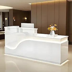 Modern Reception Desk Front Counter with Lockable Drawer Ample Workspace
