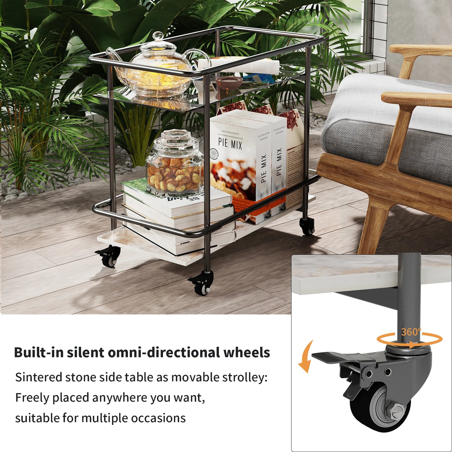 Luxury Modern Rolling Bar Cart 2-Tier Serving Cart with Lockable Wheels