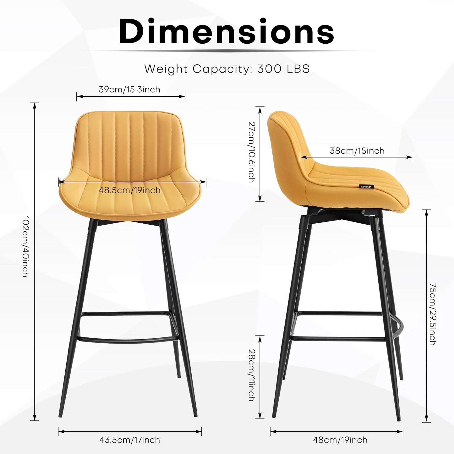 Redlife Swivel Bar Stools Set of 2 Modern Counter Height Dining Chairs