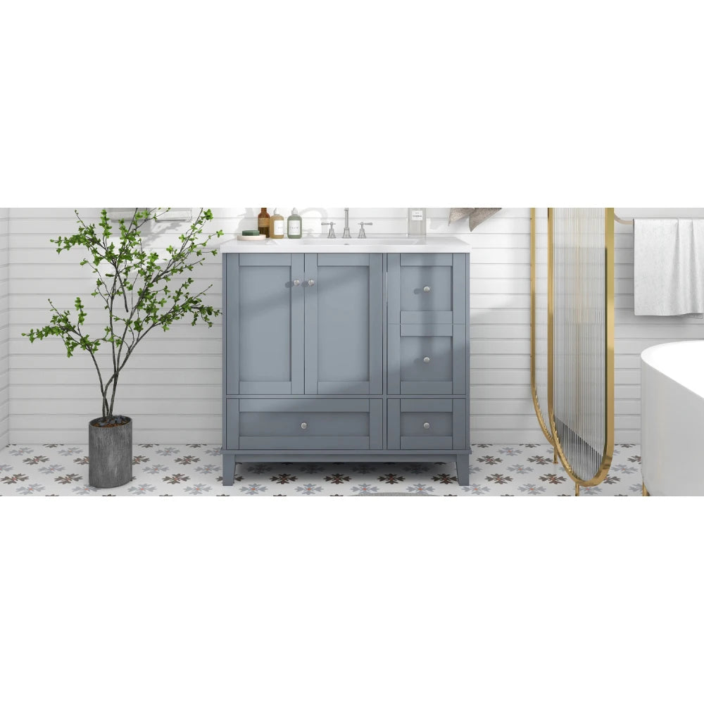 36 Inch Modern Bathroom Vanity with USB Charging and Ample Storage