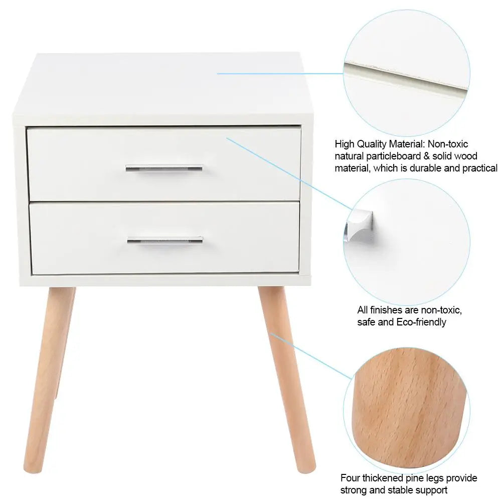 Ljustra Modern Storage Unit Bedside Table with Two Drawers Nightstand