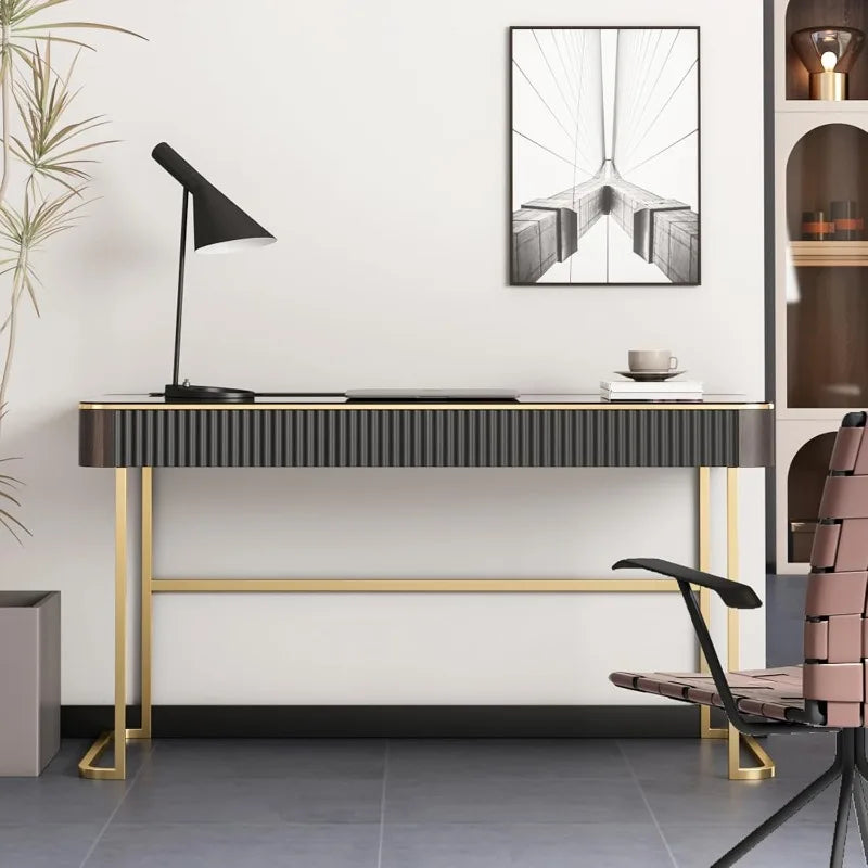 Vanity Desk with Built-in Outlet for Makeup and Home Office Use