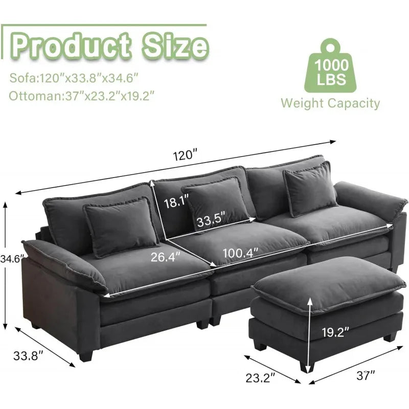 Ljustra Comfy Cloud Sectional Sofa with Pillows for Living Room