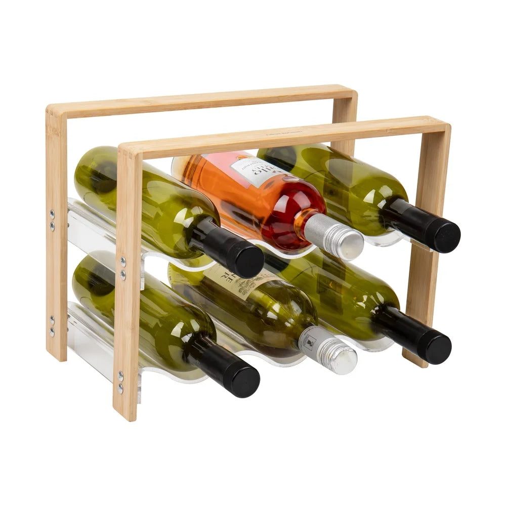 Modern Bamboo Acrylic Wine Rack 6 Bottle Holder Countertop Organizer