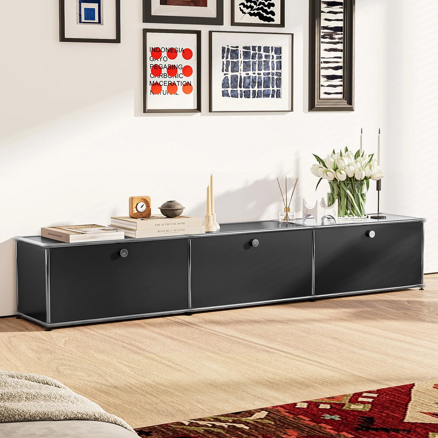 Modern TV Stand Storage Cabinet Metal Frame Living Room Office Furniture