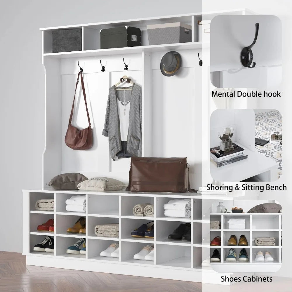 3-in-1 Hall Tree Storage Organizer with Hooks and Shelves for Entryway