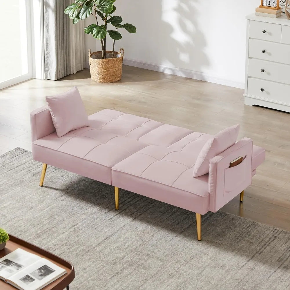 Ljustra Futon Sofa Bed Convertible Modern Linen Couch with Cup Holders