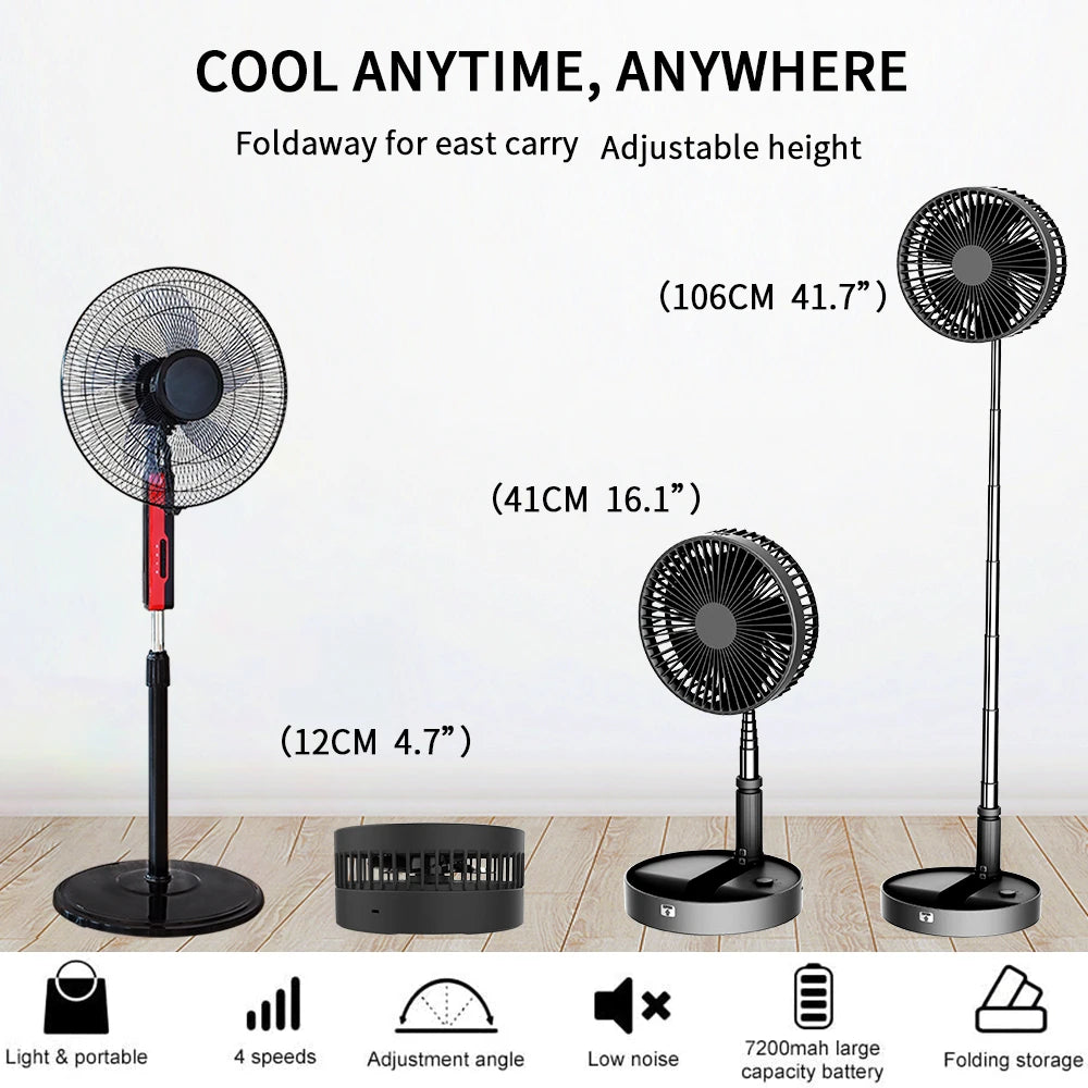 Portable Foldable Desk Fan with Remote Control and Timer Battery USB