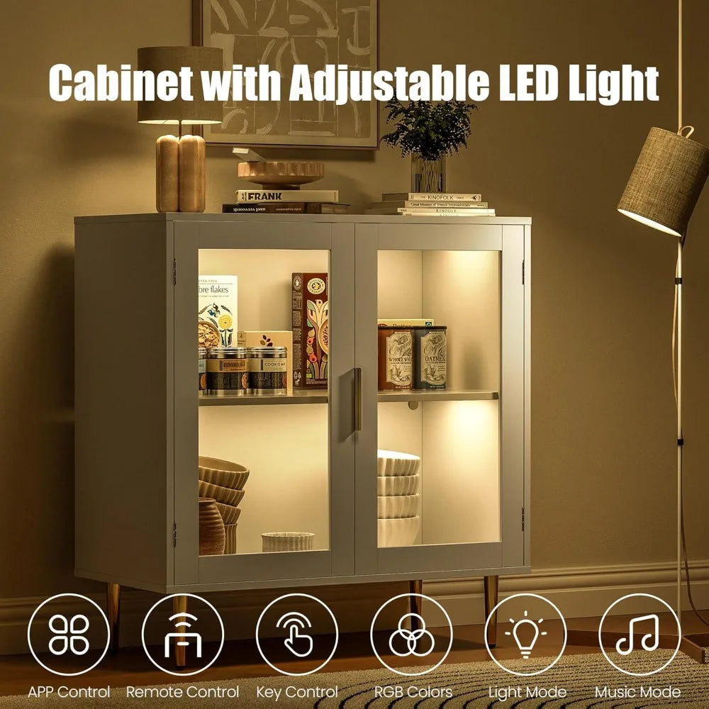 Buffet Cabinet with LED Lights Modern Sideboard 2 Doors Adjustable Shelf