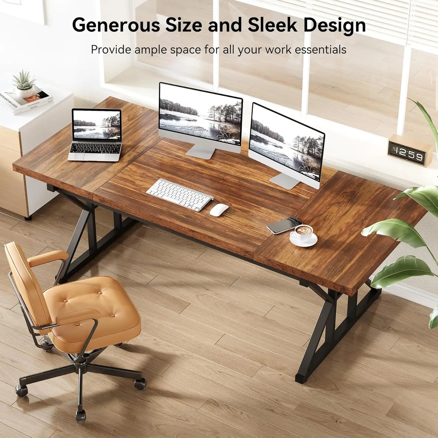70.8 Inch Wooden Executive Office Desk Large Farmhouse Writing Table