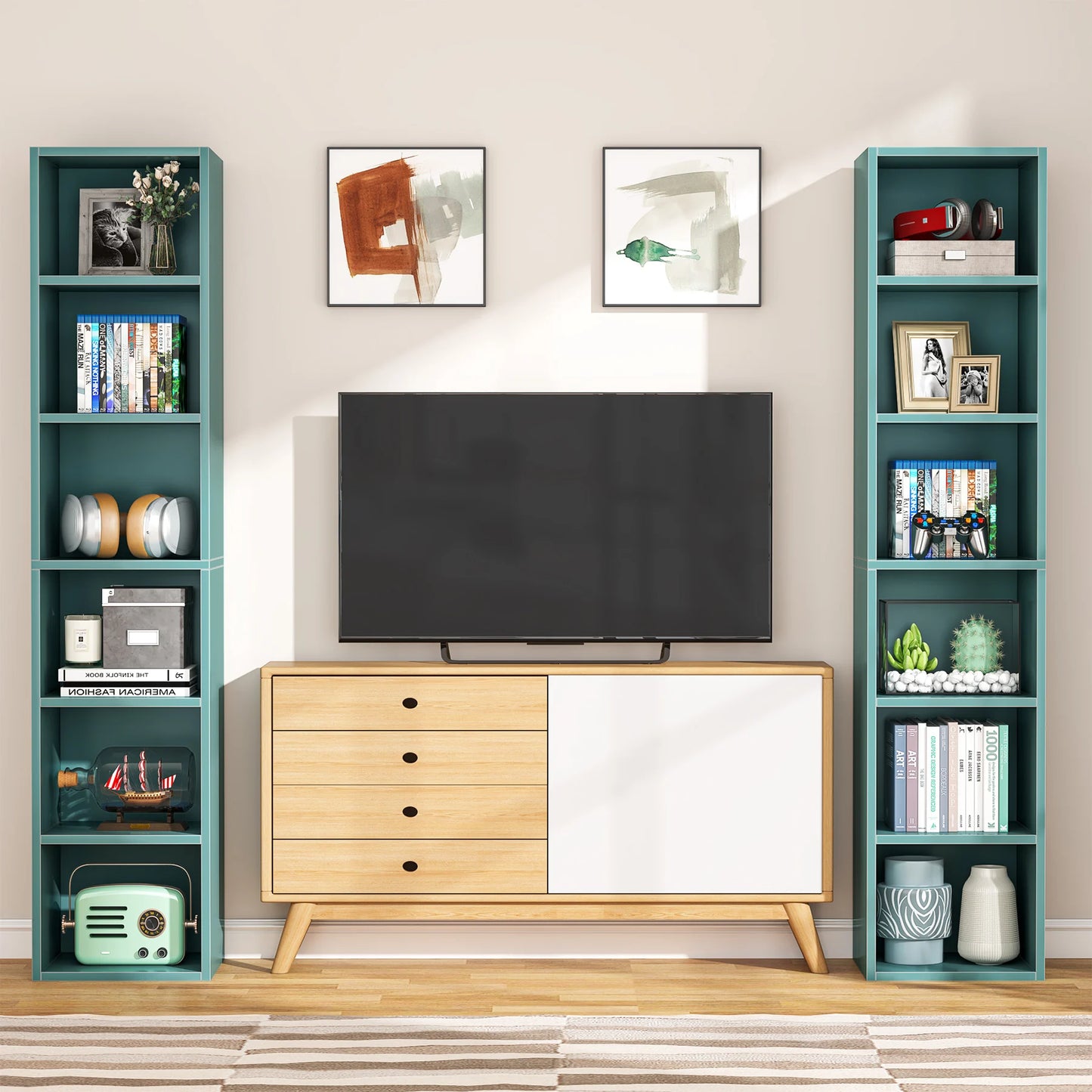 Ljustra 70.9 Inch Tall Narrow Bookcase Modern White Corner Storage Shelf