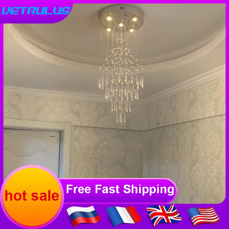 Raindrop LED Crystal Pendant Light Modern Chandelier Ceiling Lamp