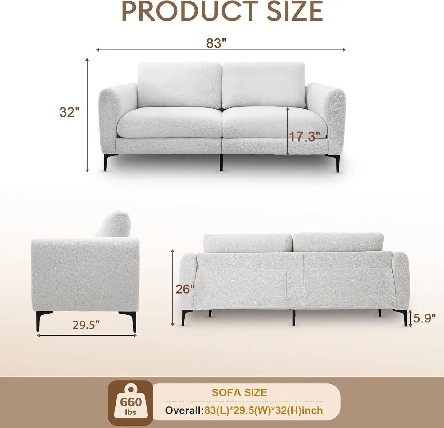3-Seater White Teddy Velvet Recliner Sofa, Deep Seat & Wood Frame