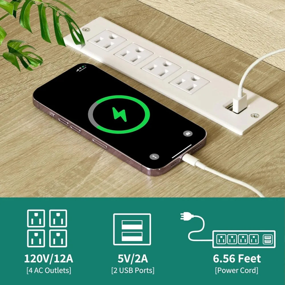 L Shaped Desk with Power Outlets LED Lights Computer Desk with Drawers