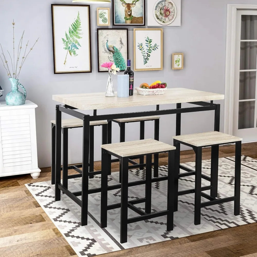 5 Piece Pub Table Set Dining Height Table for Kitchen Living Room
