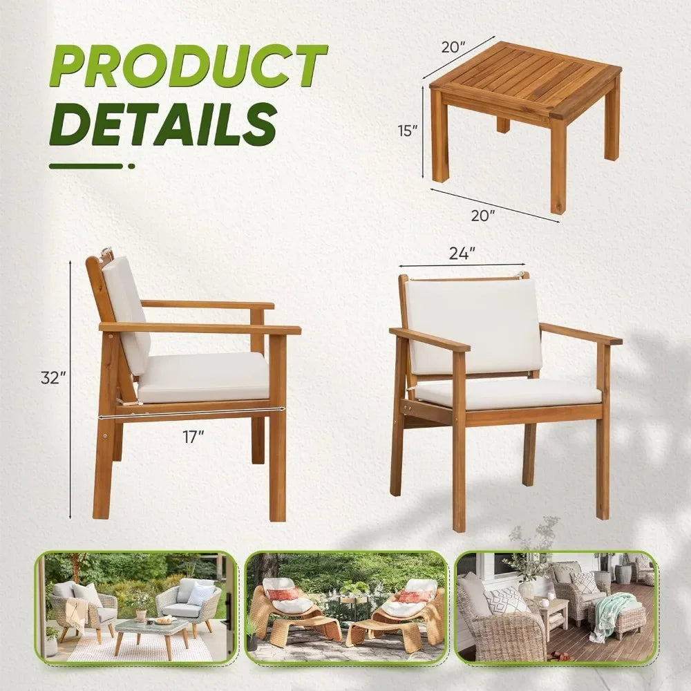 Ljustra Acacia Wood Patio Chairs 3 Piece Outdoor Furniture Set with Table