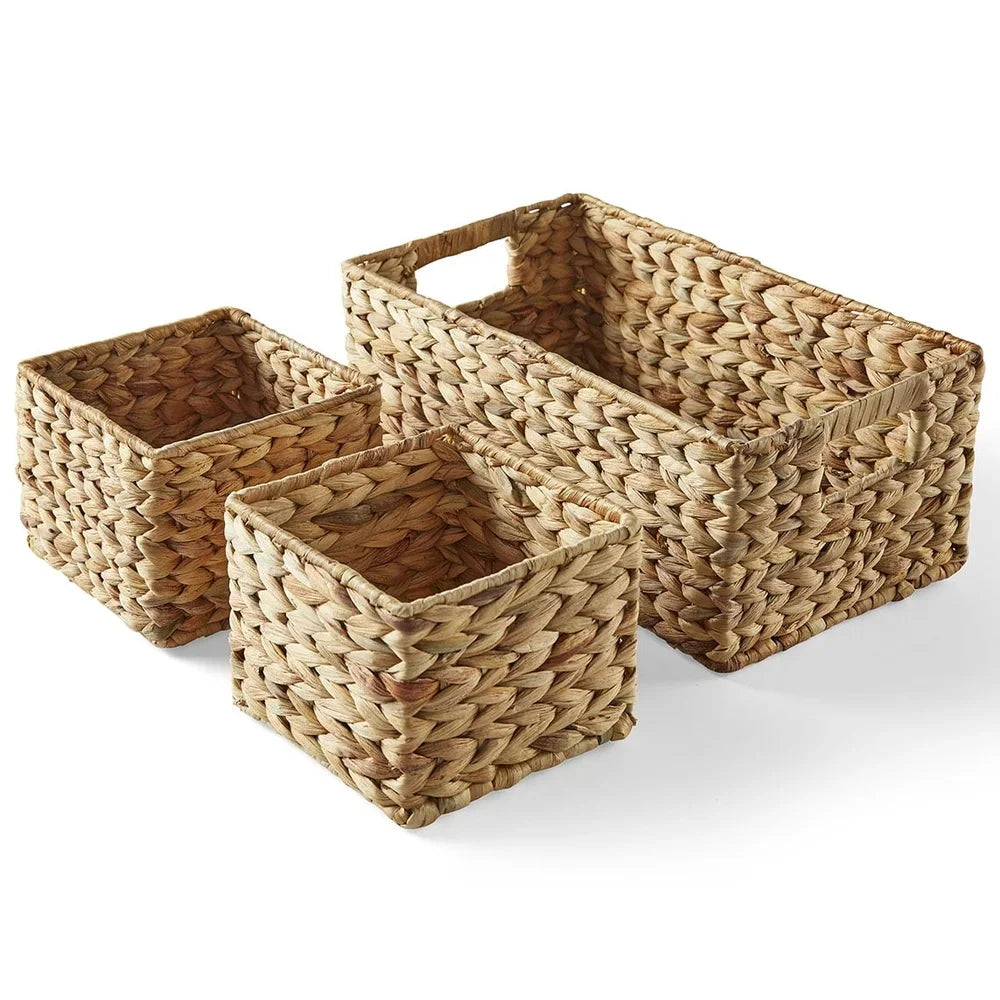 Natural Woven Water Hyacinth Storage Baskets Set of 3 Organizers