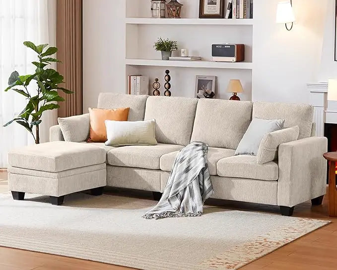 Ljustra Corduroy Modular Sectional Couch with Ottoman Chaise 4-seat Sofa
