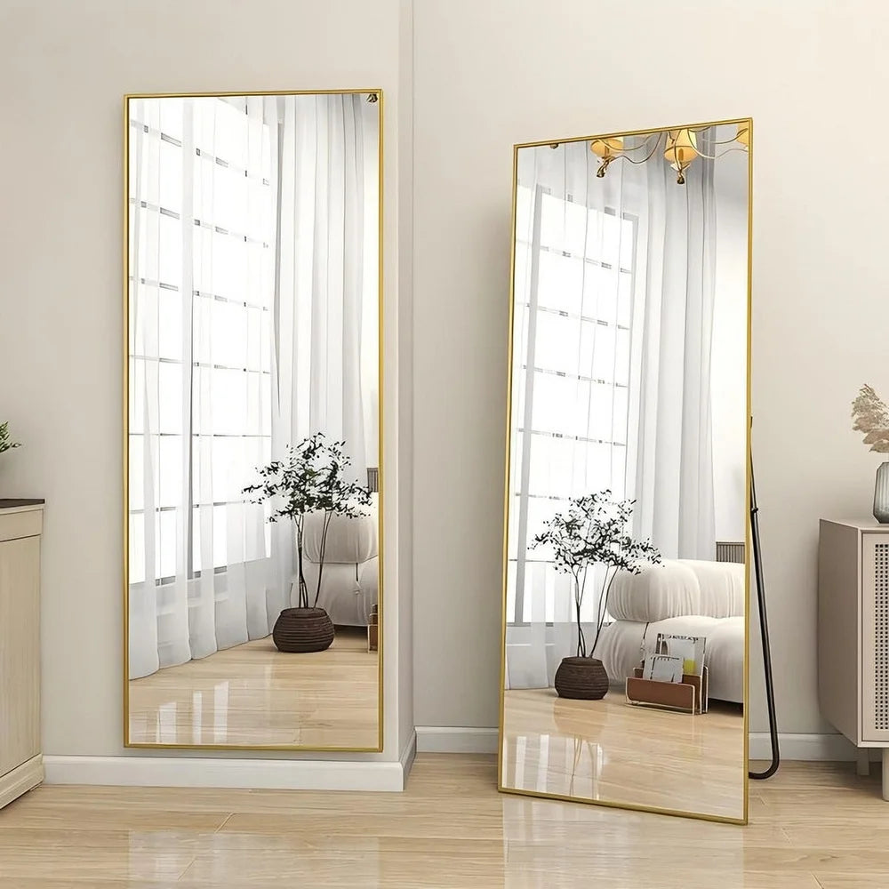 Elegant Full Length Mirror Wall-Mounted Leaning Slim Gold Frame Decor