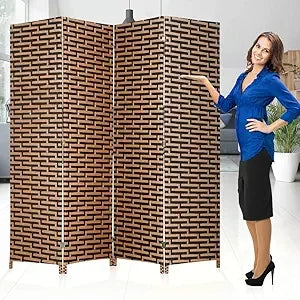 Room Divider Folding Privacy Screen 4 Panel Wooden Portable Rustic Design