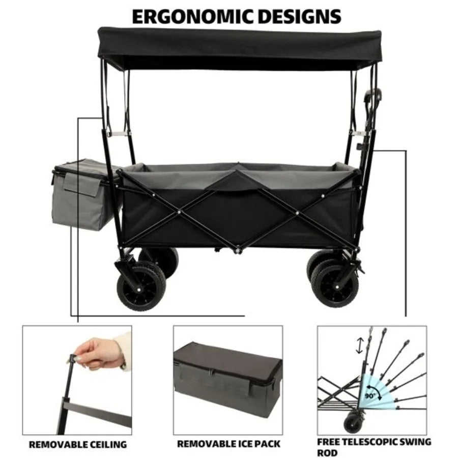 480Lbs Collapsible Wagon with Canopy All Terrain Wheels Lightweight