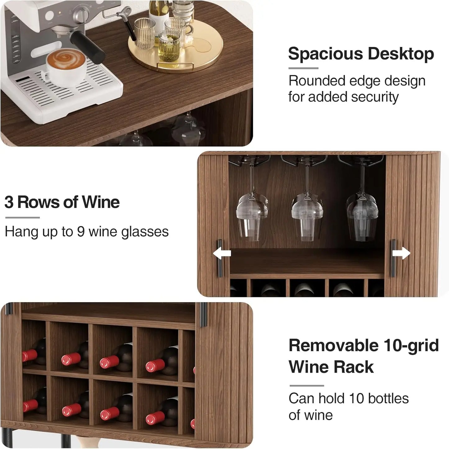 Ljustra Coffee Bar Cabinet Storage Fluted Wine Rack Buffet Sideboard