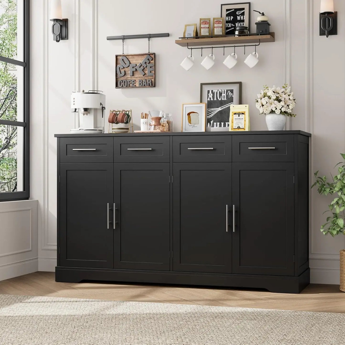 60 Inch Large Buffet Sideboard Storage Modern Kitchen Cabinet Coffee Bar