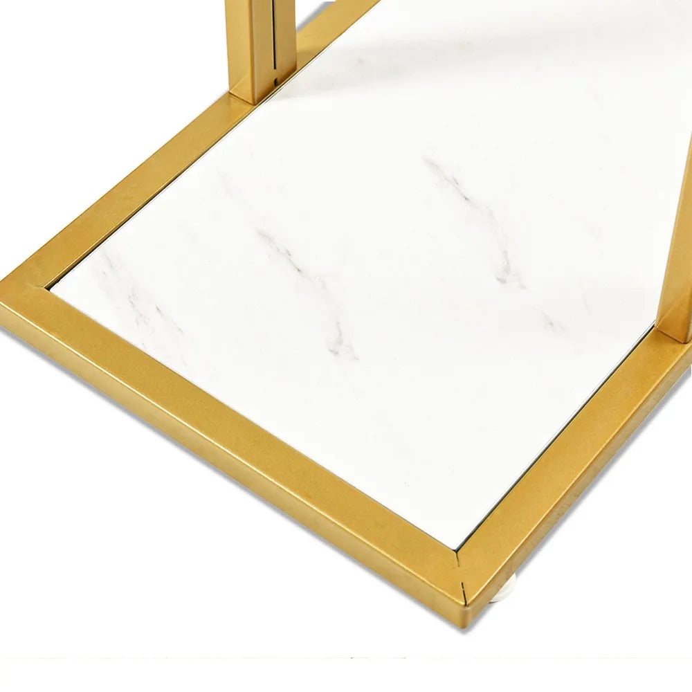 Gold Entryway Console Table with LED Lights Faux Marble Top 39 Inches